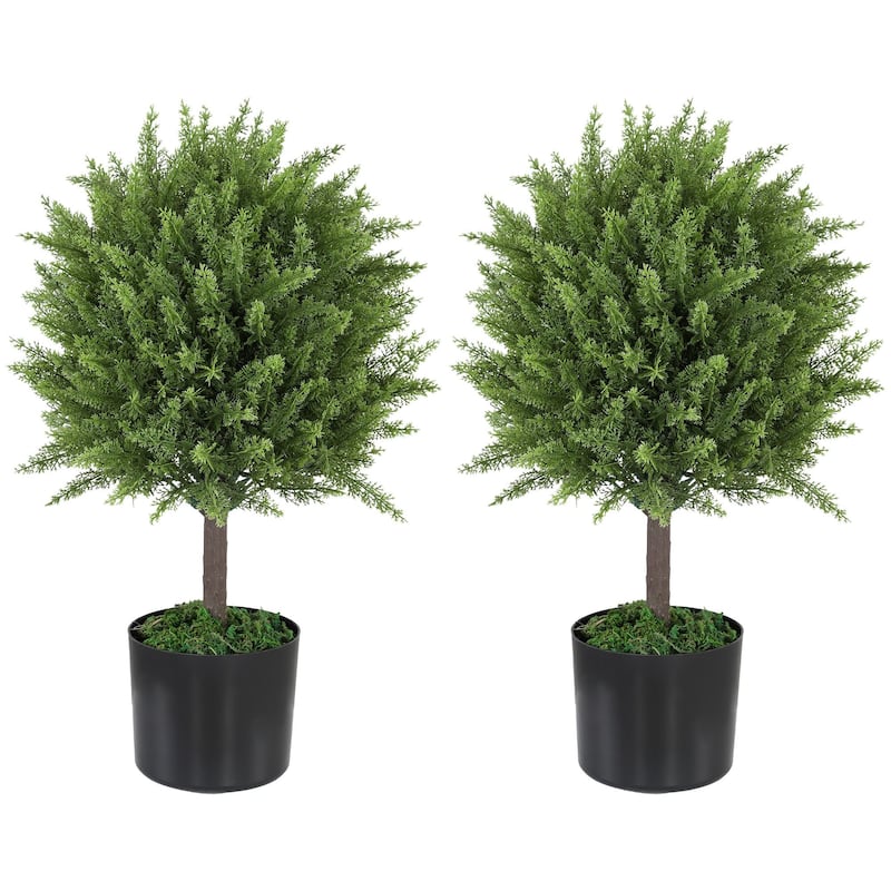 Set Of 2 Decorative Artificial Plants, Cedar ToPiary Trees in Pots, Fake Plants For Home Indoor outdoor Decor, Green - Green
