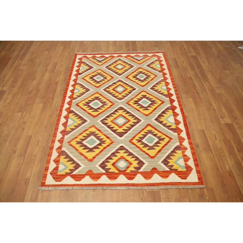 Hand Woven Oriental 100% Wool Carpet Southwestern Geometric Multi-Colored Kilim Area Rug - 5' 1'' X 3' 5''