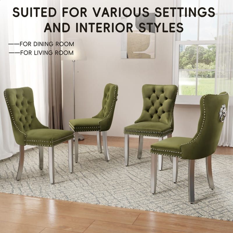 High-end Tufted Velvet Upholstered Nailhead Dining Chair Set of 4