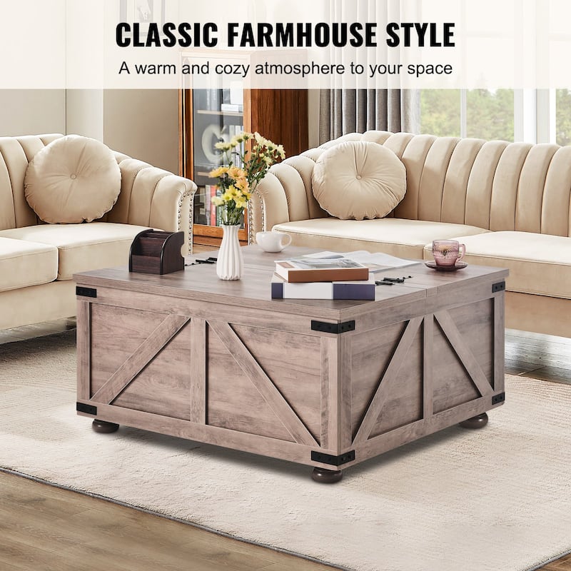 36 Inch Lift Top Square Coffee Table with Large Storage Compartment Perfect for Books or Documents Store - 36” x 36” x 18.2”