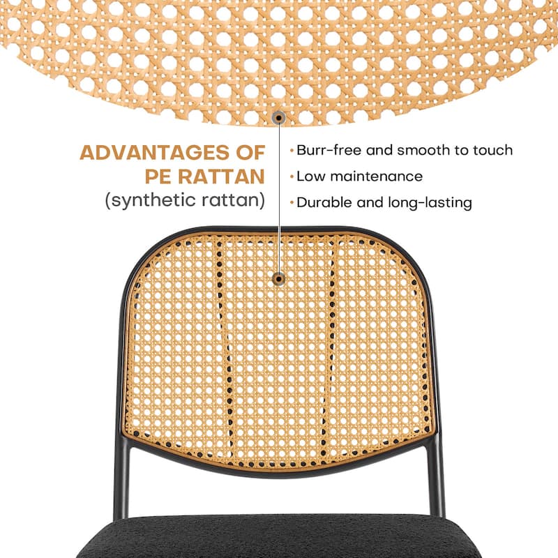 Upholstered Rattan Dining Chairs Set of 2 Side Chair - 33.86"H x 18.9"W x 22.83"D
