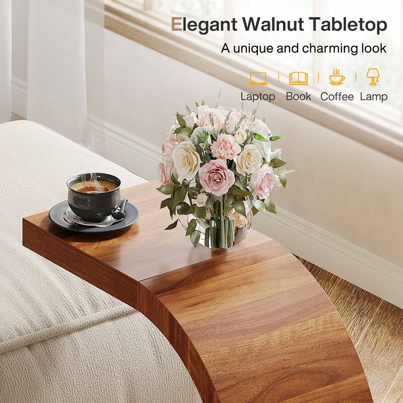 C-Shaped End Table, Wood Side Table for Couch Sofa Living Room