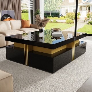 Modern Square Glossy Storage Coffee Table With 4 Drawers, 43.3". - Bed ...