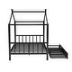 preview thumbnail 26 of 28, Full Size Metal House Platform Kids Bed Frame with Headboard, Footboard, 2-Storage Drawers & Roof Design for Bedroom, White
