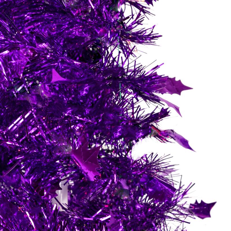 4' Purple Tinsel Pop-Up Artificial Christmas Tree, Unlit - 4 Foot
