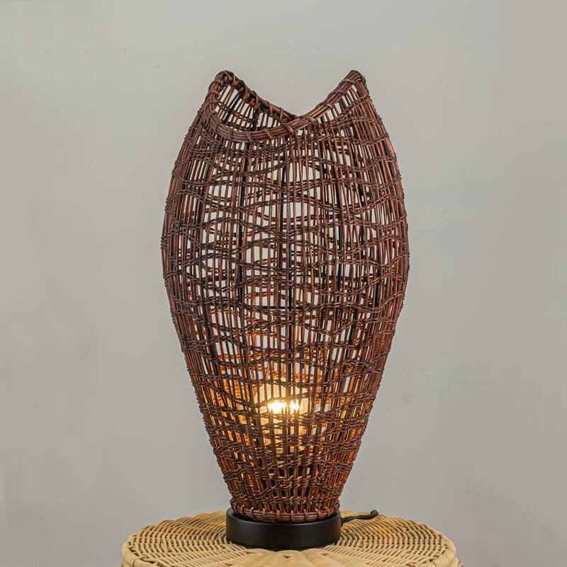 Kyoto 1-Light Rattan Table Lamp, Coastal Boho Japandi - Handwoven - 18" Tall