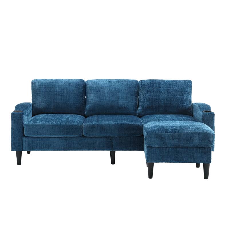 Modular Sectional Sofa with Storage Ottoman, Comfy Chenille Fabric Sofa, 3-Seater Sofa with Side Pockets & 2 Cup Holders
