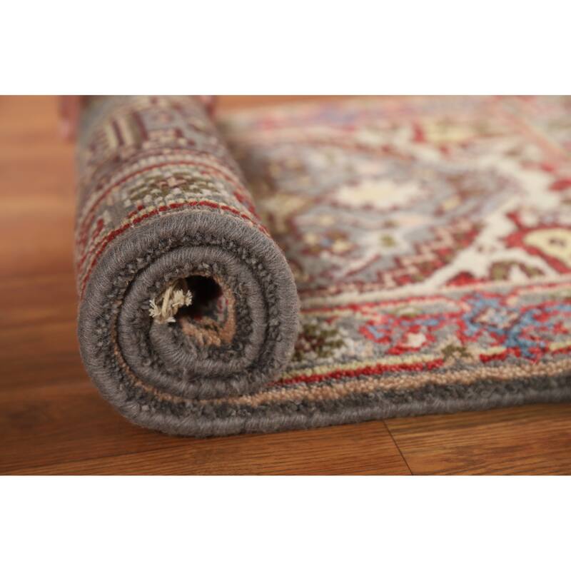 Hand Knotted Oriental 100% Wool Carpet Traditional Medallion Greys & Charcoal Heriz (serapi) Area Rug - 3' 0'' X 2' 0''