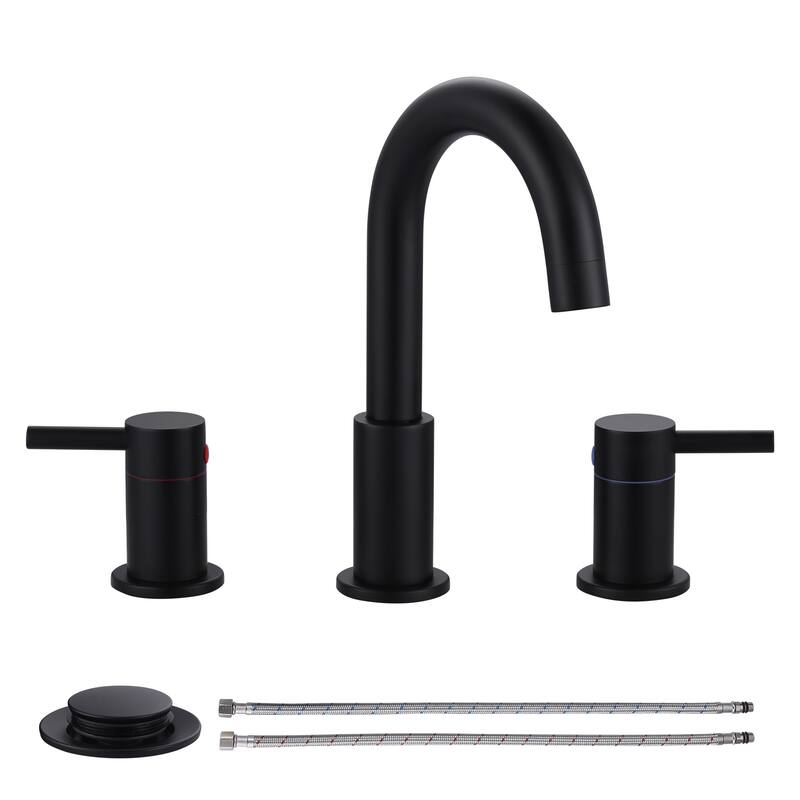WOWOW 8 in. Widespread Double Handle Bathroom Faucet - Matte Black