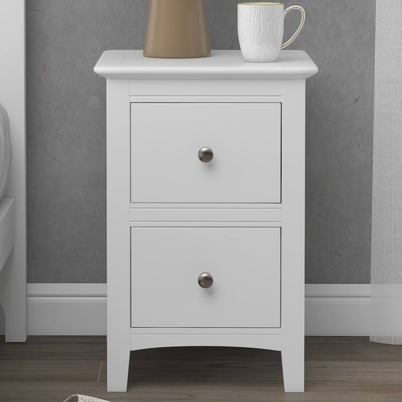 2 Drawers Solid Wood Nightstand End Table