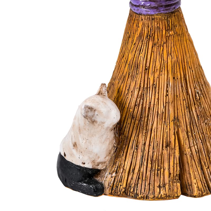 National Tree Company Halloween Tabletop Decoration, Black, Black Cat with a Broom, 13 Inches - 13 in