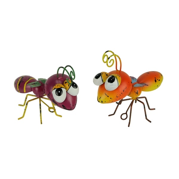 Orange and Purple Metal Art Big Head Wasp Sculpture or Wall Hanging Set of 2 - 4.5 X 7.5 X 3.25 inches
