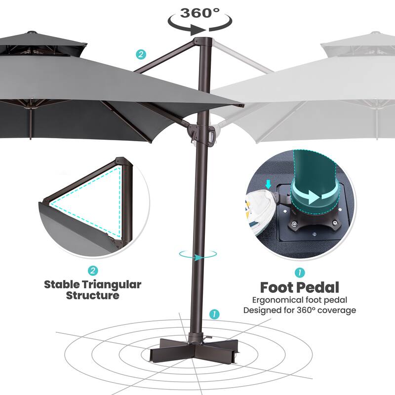 10 x 13 Feet Double Top Outdoor Patio Offset Cantilever Umbrella with NO Base