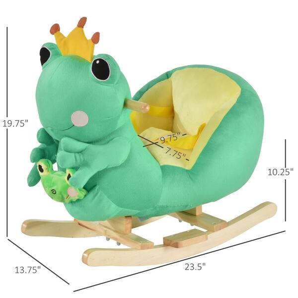 dimension image slide 1 of 2, Plush Frog Rocking Horse with Lullaby, Sturdy Wooden Base, and Safety Features, Ages 18 Months+