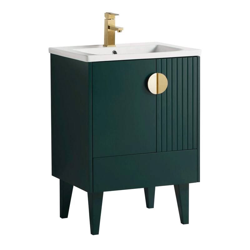 Venezian Single Bathroom Vanity with Sink - 24" - Green - Satin Brass Handles
