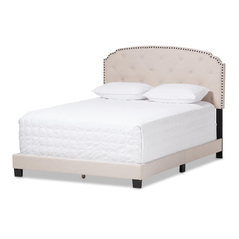 King Size Upholstered Bed - Light Beige Fabric Bedroom Furniture with Button-Tufted Headboard