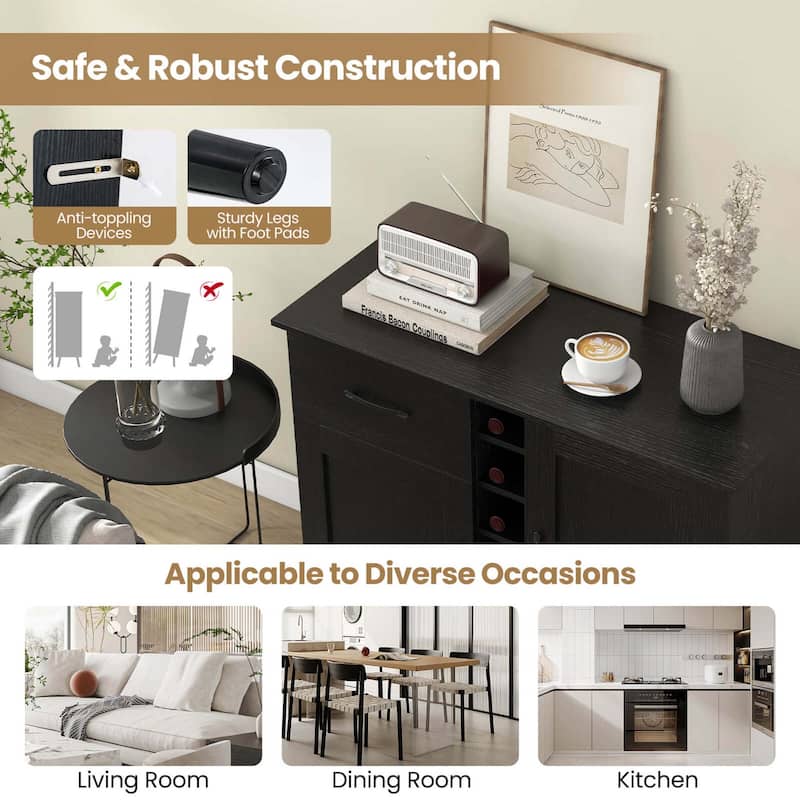 Costway 2-Door Wine Bar Cabinet Kitchen Sideboard Buffet with Drawer & - See Details