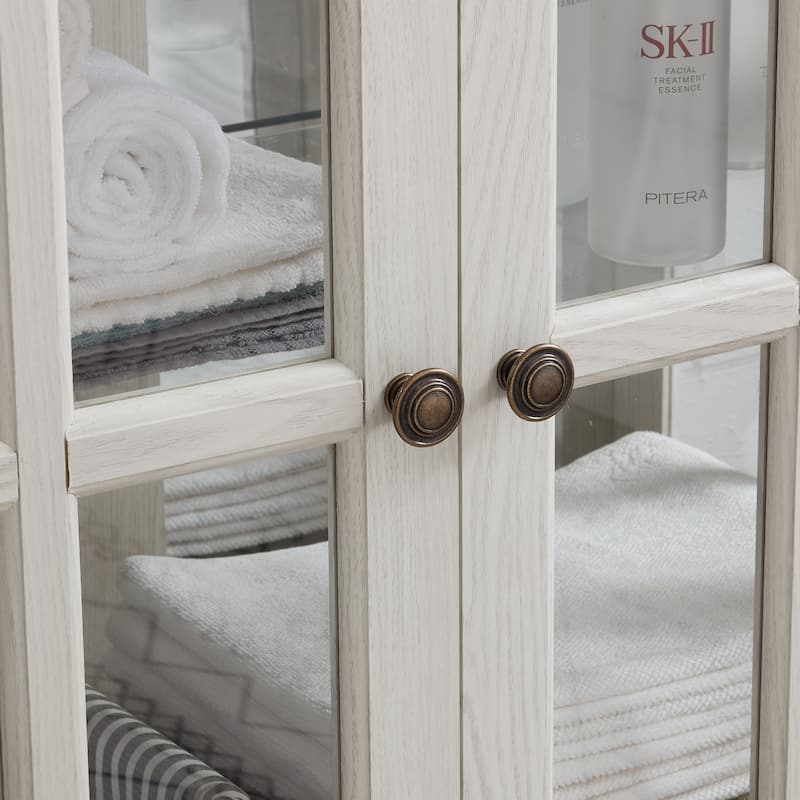 LED Curio Display Cabinet with Adjustable Glass Shelves, Antique Style Storage Cabinet with Lattice Doors