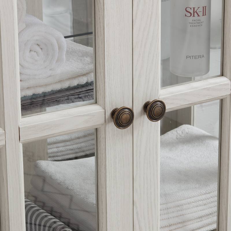 Retro Display Cabinet with Lattice Doors, Adjustable Shelve and LED Lights