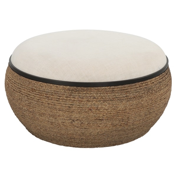 slide 2 of 5, Uttermost Island Straw Storage Ottoman / Coffee Table - 36"W x 36"H x 18"D Beige - 36"W x 36"H x 18"D