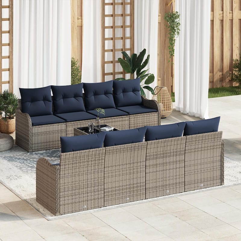 vidaXL 9 Garden Sofa Set with Cushions Black/Brown/Grey Poly Rattan - 90.9 x 24.4 x 27.2 - Grey