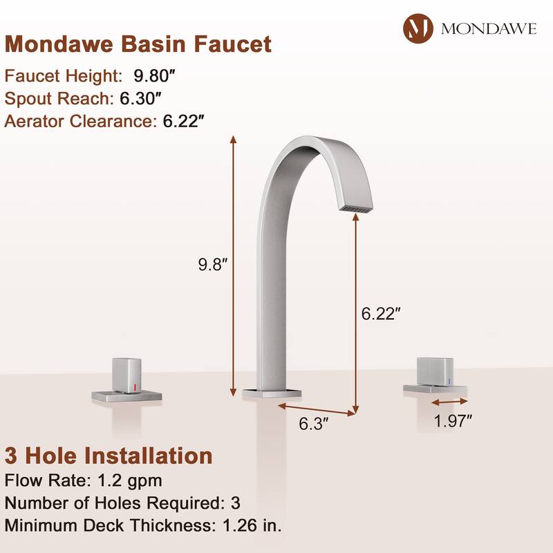 Mondawe Deck Mounted 8 Inch Widespread Double-Handle Bathroom Faucet in Matte Black for Bathroom, Vanity, Laundry