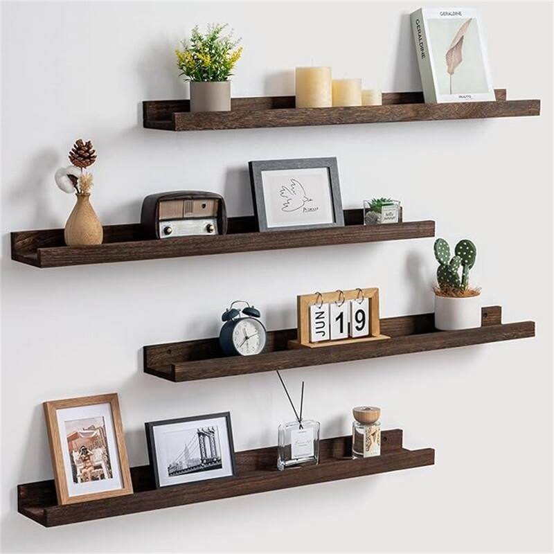 Wooden Picture Shelves for Wall with Ledge - 5.12"D x 36"W x 2.17"H - Rustic Brown