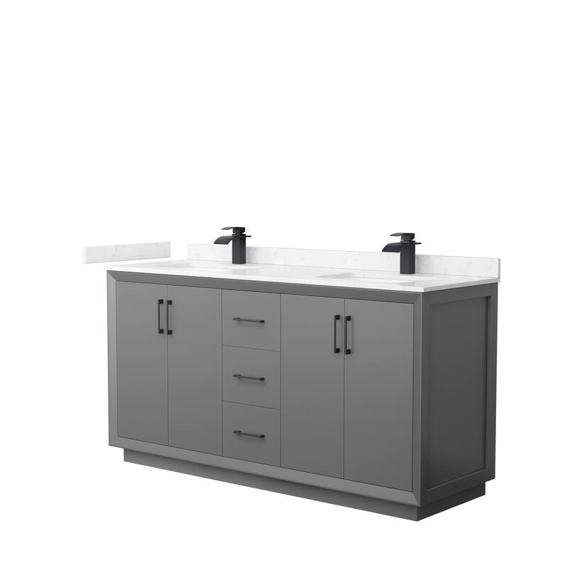 Strada 66-Inch Double Vanity Set, Cultured Marble Top - Dark Gray, Black Trim, Carrara Cultured Marble Top