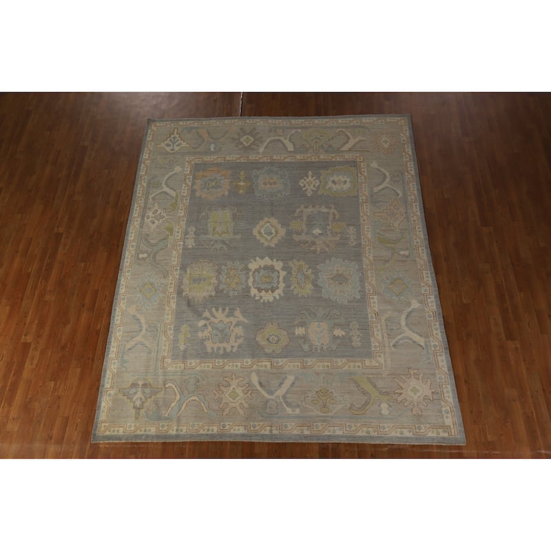 Hand Knotted Oriental 100% Wool Carpet Transitional All-Over Greys & Charcoal Oushak Area Rug - 9' 11'' X 8' 1''