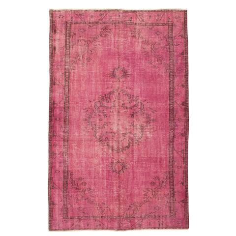 ECARPETGALLERY Hand-knotted Color Transition Dark Pink Wool Rug - 5'5 x 8'7