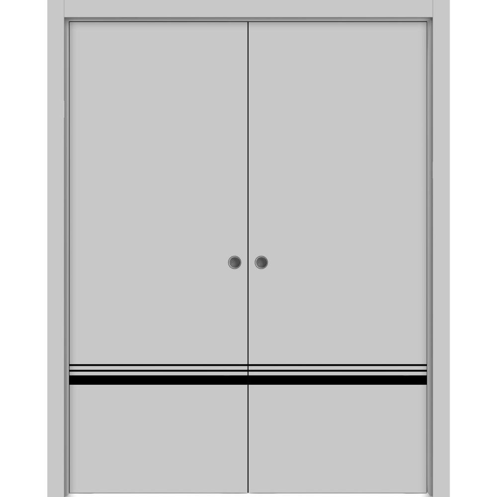 French Double Pocket Doors 36x80 Planum 0012 Grey Matte Kit Trims Rail