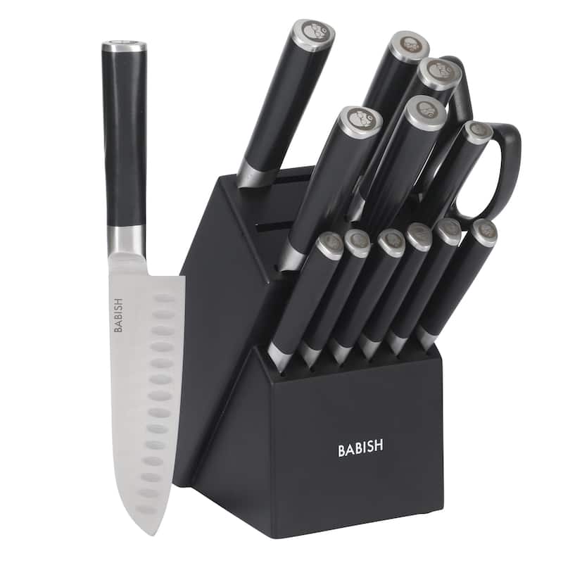 Babish High-Carbon 1.4116 German Steel 15 Piece Full Tang Forged Cutlery Block Set - Black