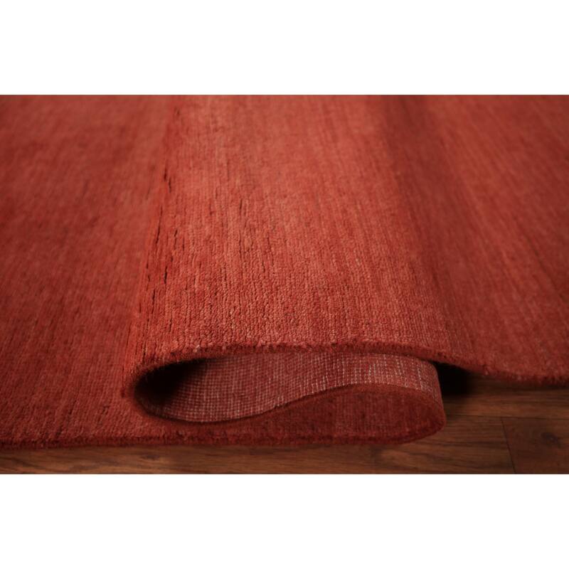 Gabbeh Modern Area Rug Hand-Knotted Solid Orange Wool Carpet - 4'11" x 6'7"