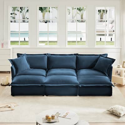 120" Chenille 3-Seater Sectional Sofa with 3 Ottomans