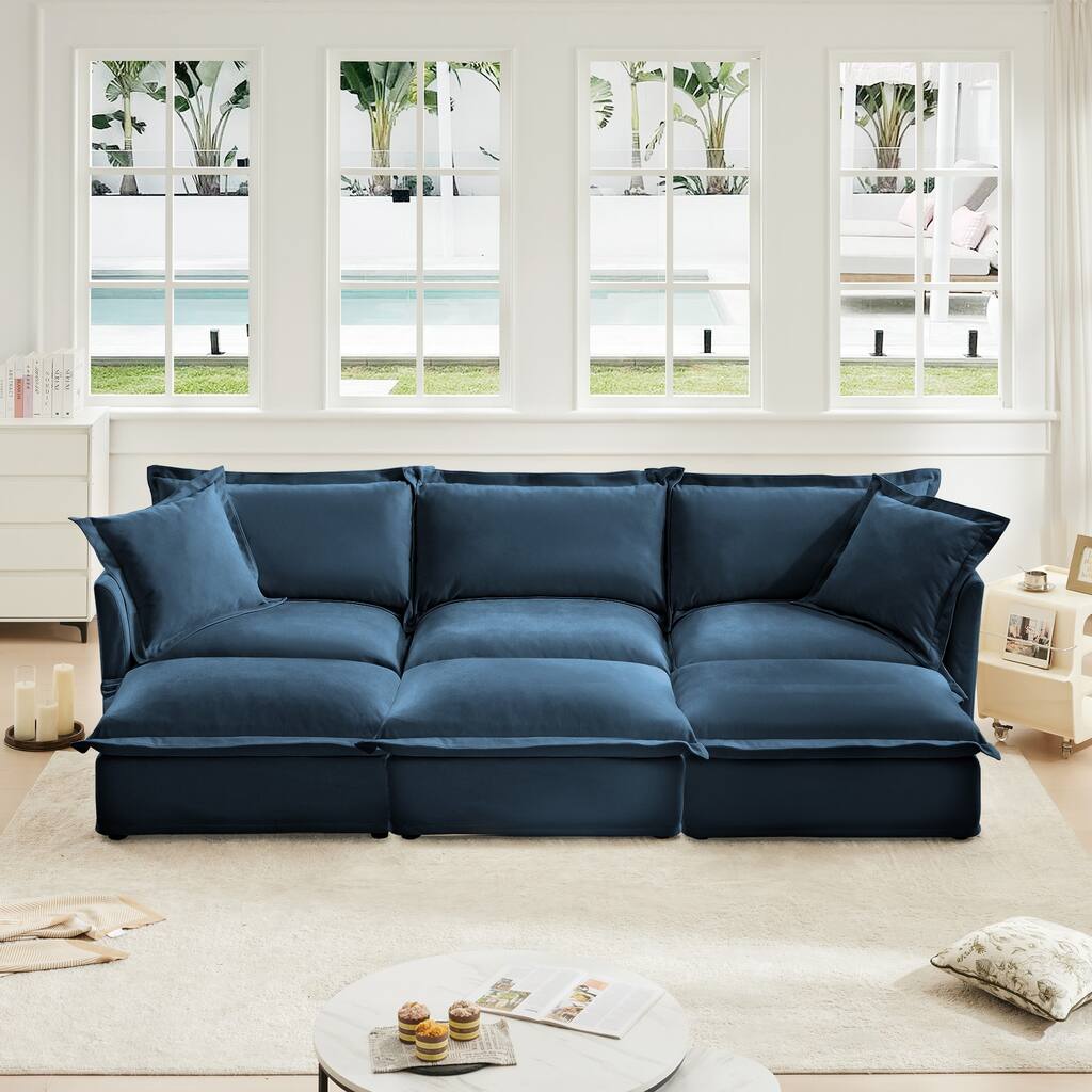 120" Chenille 3-Seater Sectional Sofa with 3 Ottomans