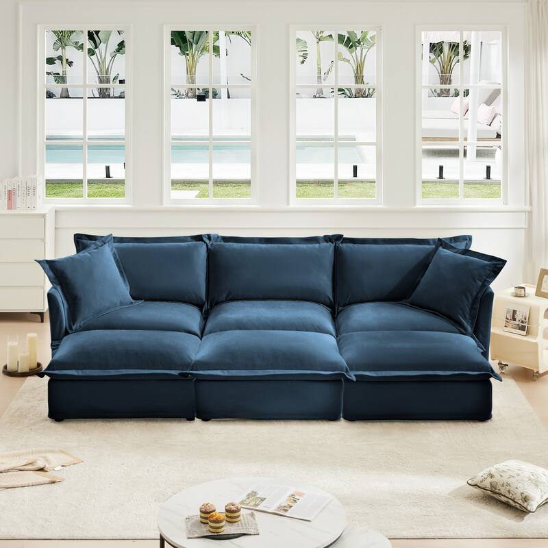 Living Room Chenille Slipcovered 3-Seater Sofa Sofa with 3 Ottomans