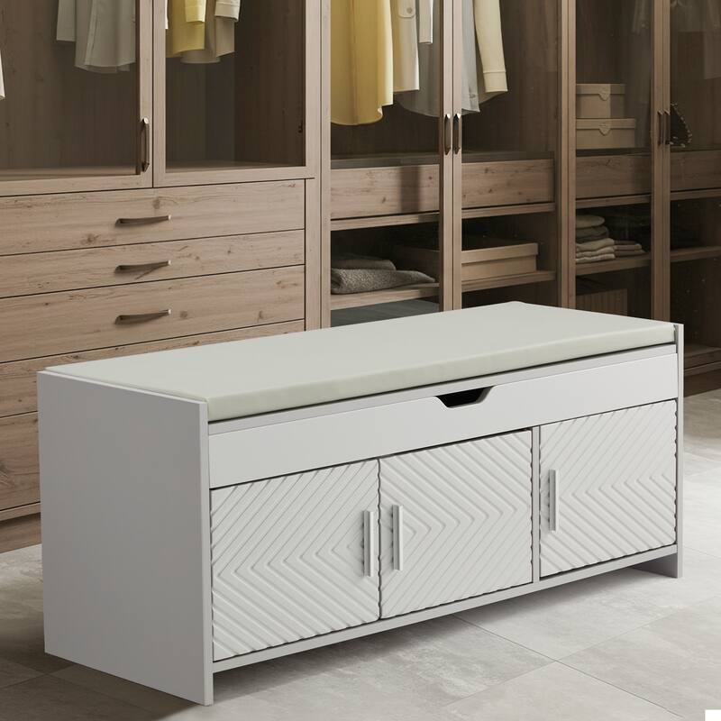 Wooden Entryway Storage Bench with Cushioned Seat - Hidden Compartment Shoe Bench, Multipurpose Hallway & Bedroom Storage