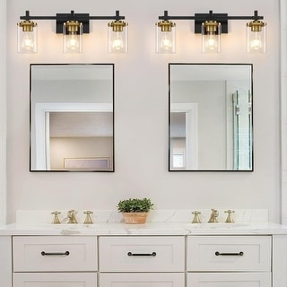 3-Lights Black and Gold Bathroom Light Fixtures Over Mirror - Bed Bath ...