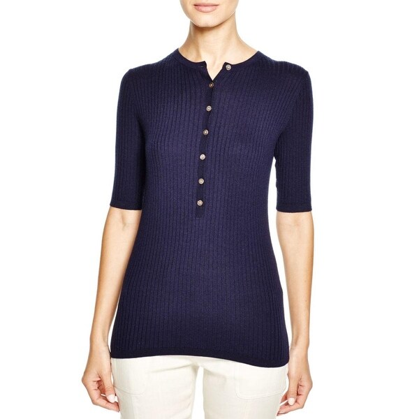 Shop Vince Womens Henley Sweater Ribbed Knit Elbow Sleeves Free