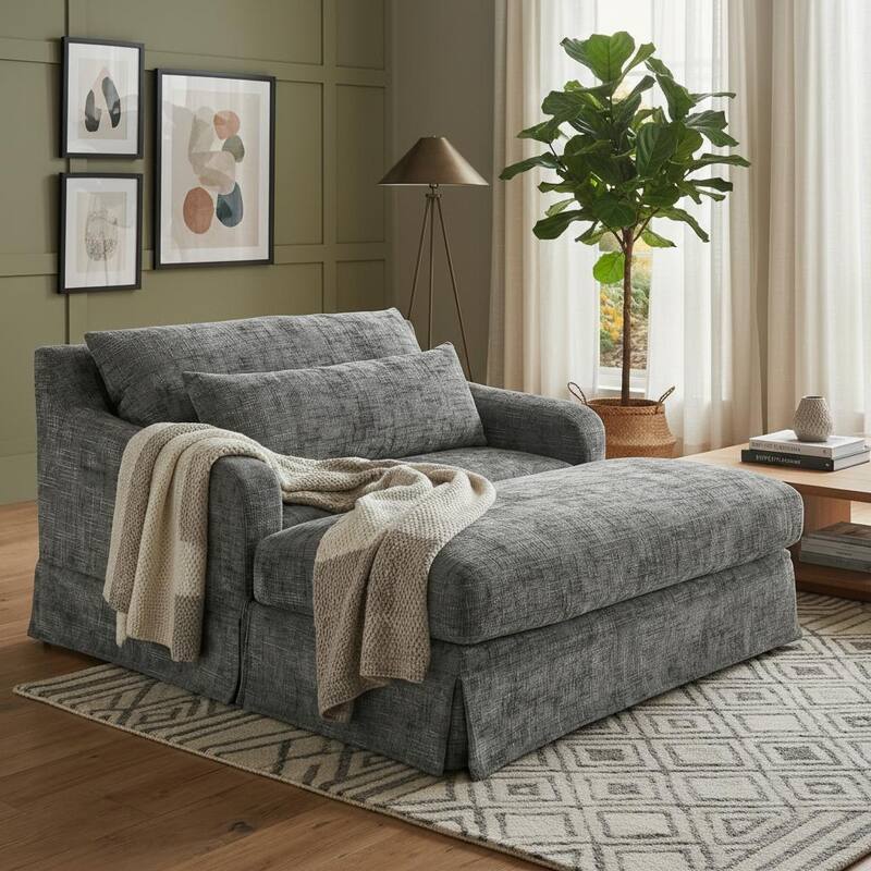 Chenille Sofa Bed with Extra-Deep Seat by Harper&Bright Designs - Grey