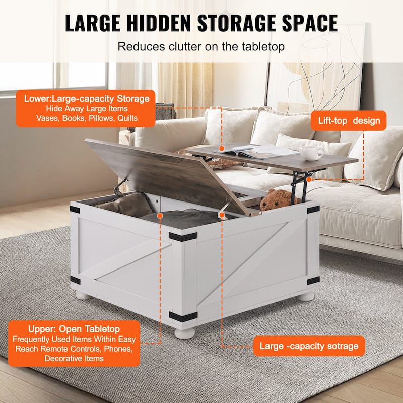 31.5" Hinged Lift Top Coffee Square Table with Storage Compartment Ideal for Everyday Use - 31.5” x 31.5” x 18.3”