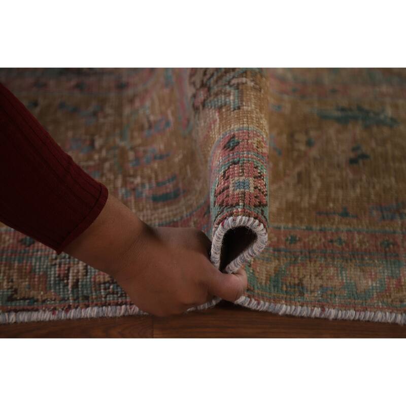 Hand Knotted Oriental 100% Wool Carpet Traditional All-Over Pink Tabriz Area Rug - 12' 8'' X 9' 7''