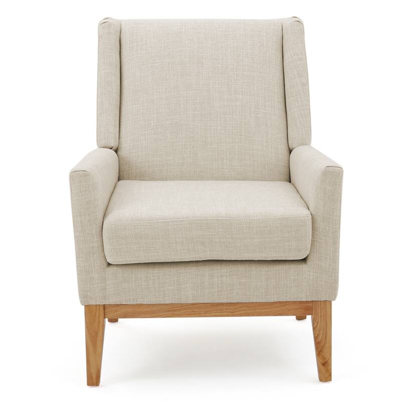 Beige Modern 27.5" Upholstered Accent Chair with Wide Cushion and Wood Legs for Living Room