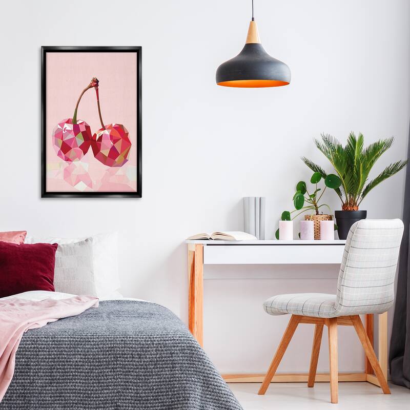 Stupell Pink Geometric Cherries Framed Floater Canvas Wall Art Design By LSR Design Studio