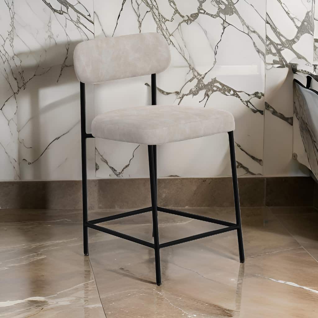 Iffa Counter Height Chair, Open Black Iron, Snow Gray Performance Fabric