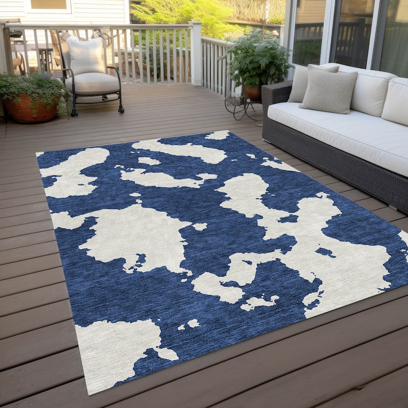 Machine Washable Indoor/ Outdoor Contemporary Abstract Chantille Rug - Navy - 9' x 12'