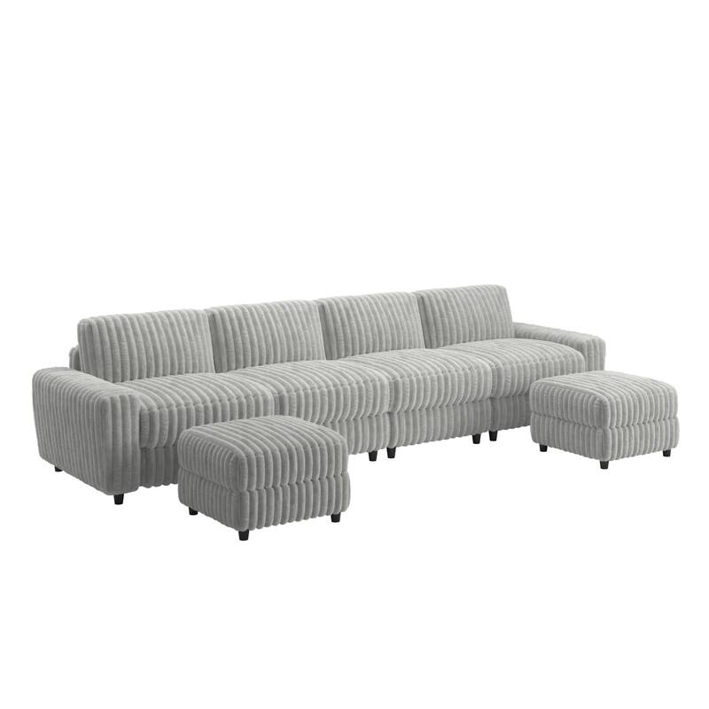Veyron Furry Channel Fabric Down-filled 4-Seat Modular Sectional Sofa with Two Ottomans by iNSPIRE Q Modern