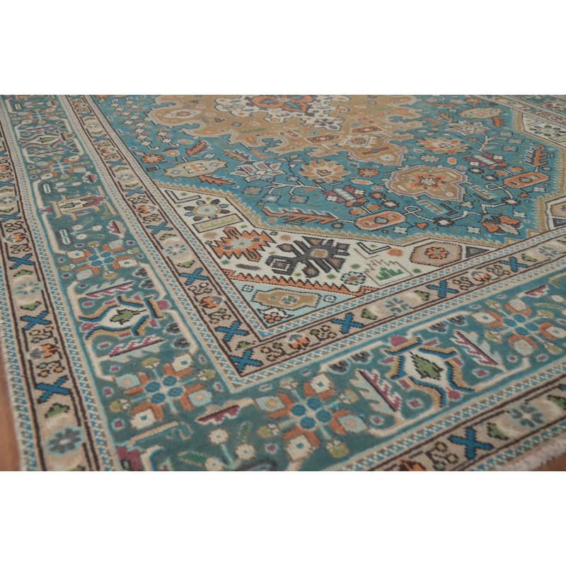 Light Blue Tabriz Persian Vintage Area Rug Hand-Knotted Wool Carpet - 6'5" x 9'5" - 6'5" x 9'5" - Blue