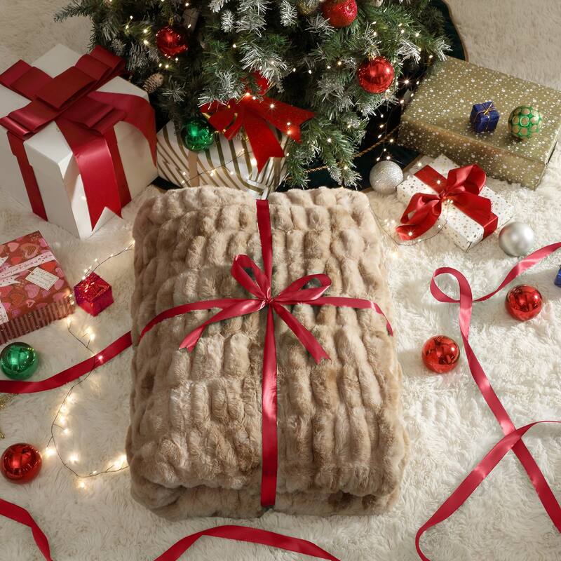 HiEnd Accents Ruched Rabbit Double-Sided Oversized Soft Cozy Plush Throw Blanket