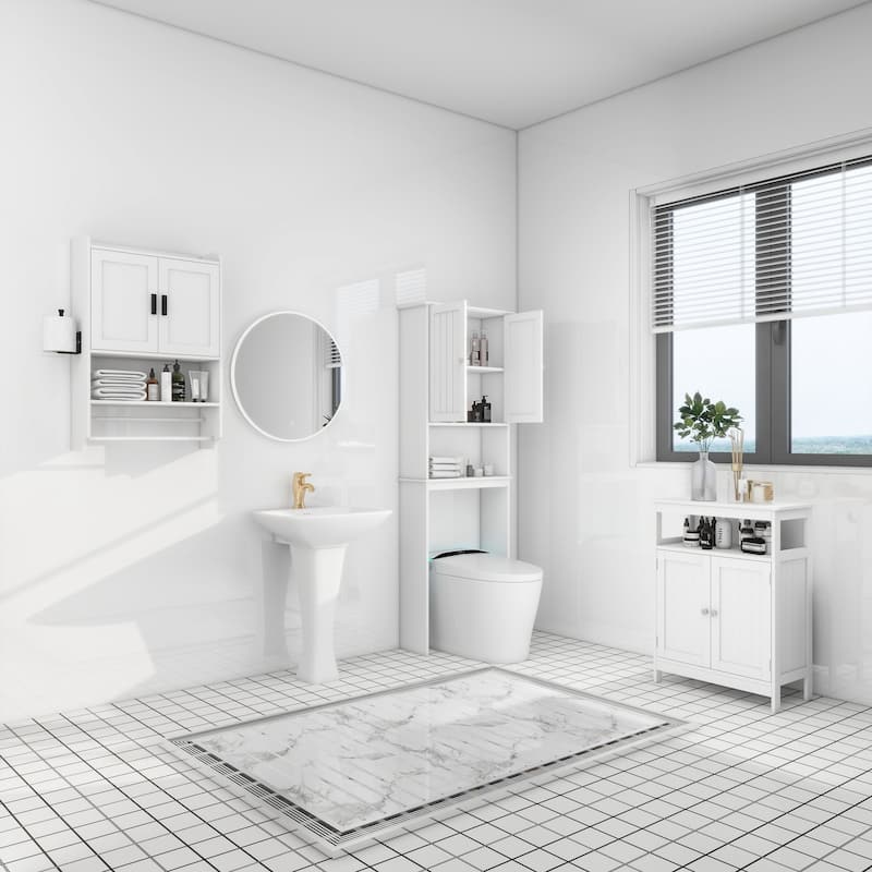 Wall-Mounted Bathroom Cabinet with Adjustable Shelves, Towel Bar, and Paper Holder for Over-the-Toilet Storage